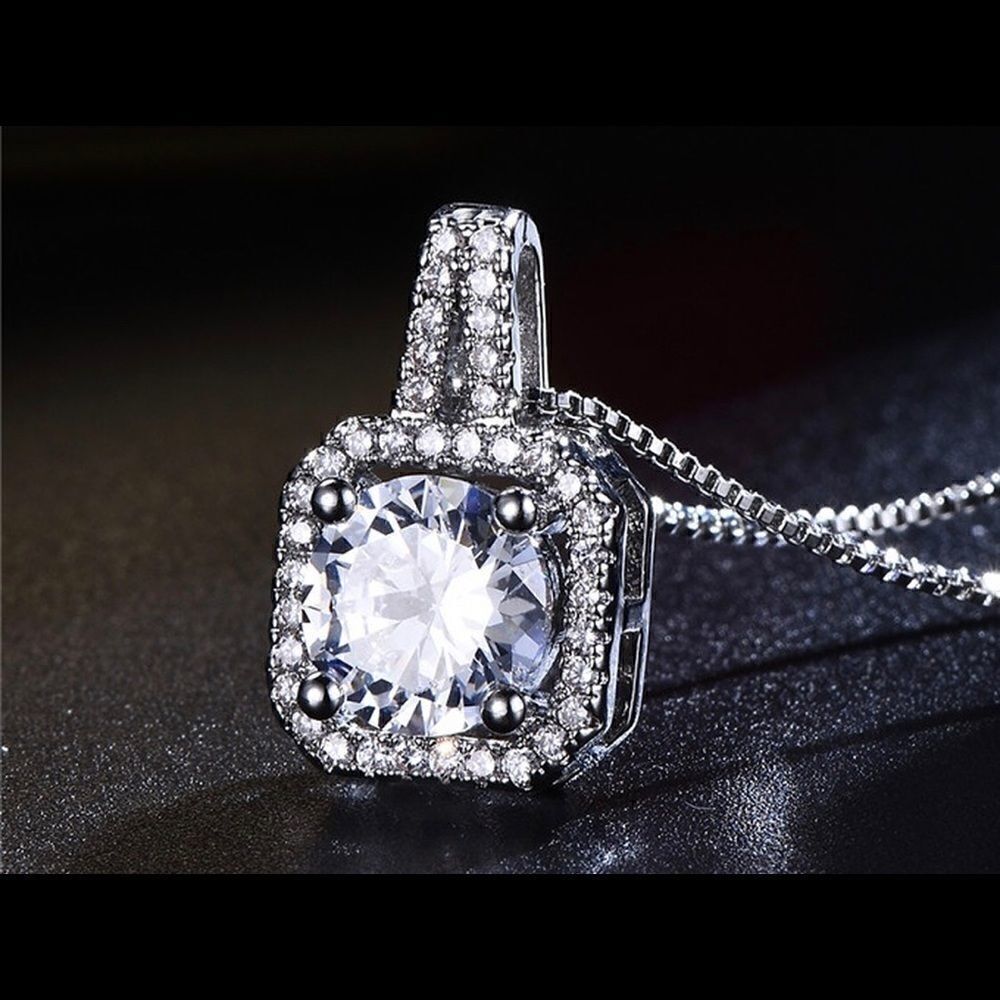 Beautiful CZ Diamond Halo Necklace